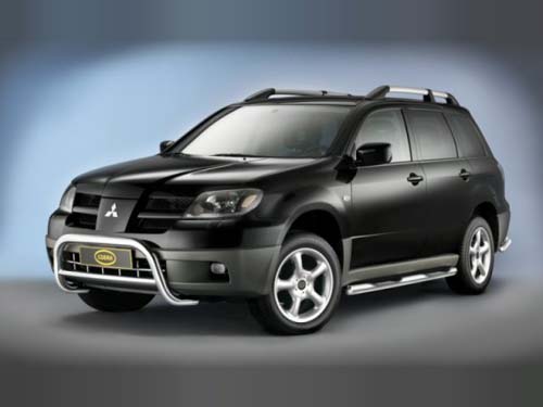 Mitsubishi Outlander 2,0 л с 03 - Трубы боковые с площадкой для ноги 60 мм, нержавейка