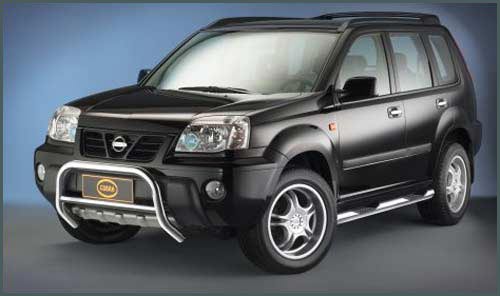 Nissan X-Trail T30 с 01 до 04 - Трубы боковые 80 мм с площадкой для ноги, нержавейка